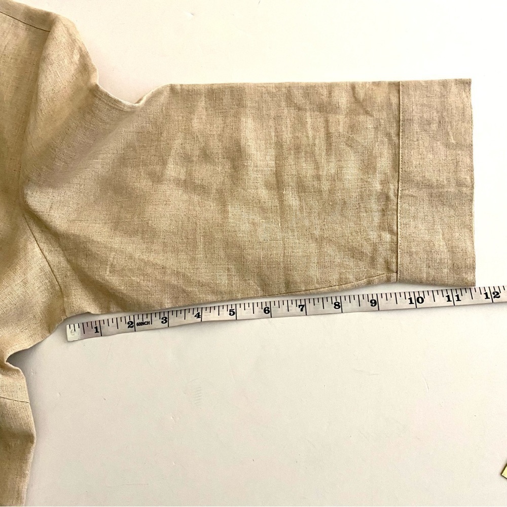 Tan Linen Button-down Top Sz Large Embroidered Floral Lagenlook Shirt Blouse - Picture 15 of 15